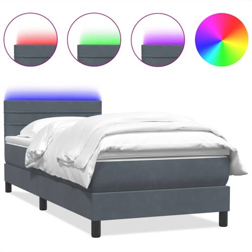 Боксспринг легло с матрак и LED, тъмносиво, 80x210 см, кадифе