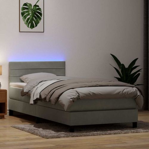 Боксспринг легло с матрак и LED, светлосиво, 80x220 см, кадифе
