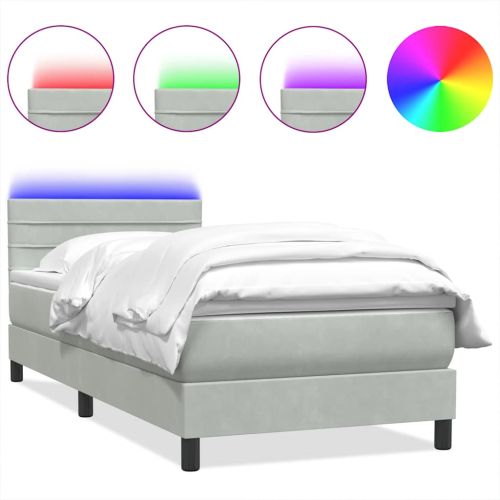 Боксспринг легло с матрак и LED, светлосиво, 80x220 см, кадифе