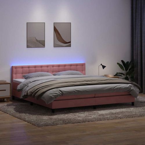 Боксспринг легло с матрак и LED, розово, 180x210 cm, кадифе