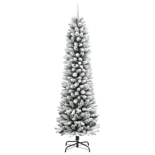 Изкуствена тънка коледна елха с флокиран сняг 180 cm PVC&PE