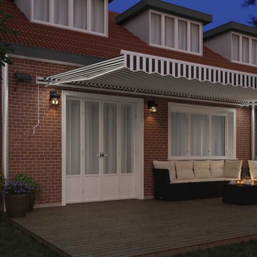 Ръчно прибираща се тента с LED, антрацит и бял, 600x300 см