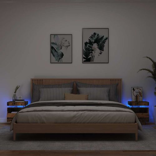 Нощни шкафчета с LED осветление 2 бр, старо дърво, 40x39x48,5см
