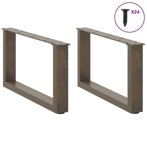 Крака за масичка за кафе, U-образни, 2 бр., естествена стомана, 60 x (30-31) см, стомана
