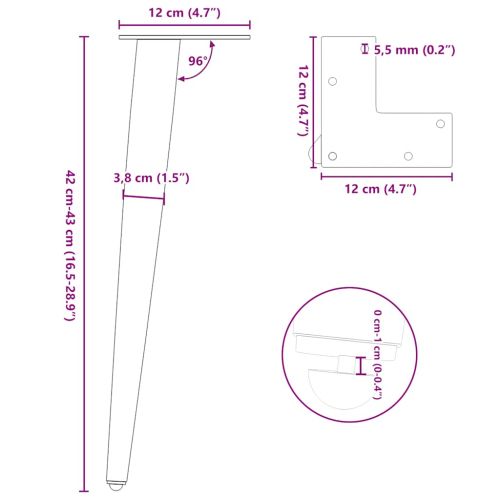 Крака за масичка за кафе, конична форма, 4 бр., бели, 42-43 см, стомана