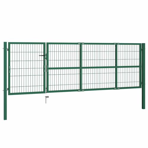 Градинска оградна порта с колони 350x100 см, стомана, зелена