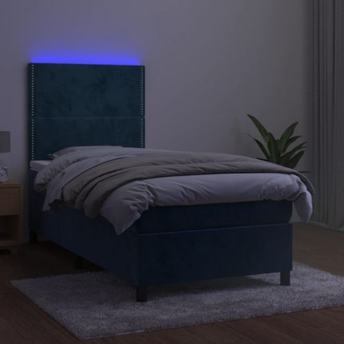 Боксспринг легло с матрак и LED, тъмносиньо, 80x200 см, кадифе