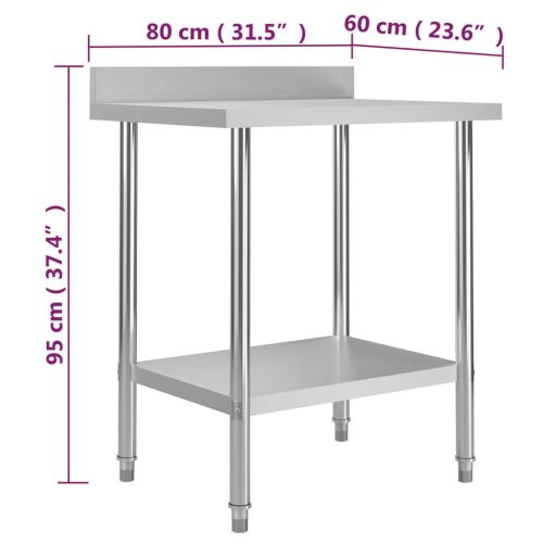Кухненска работна маса с панел 80x60x93 см неръждаема стомана
