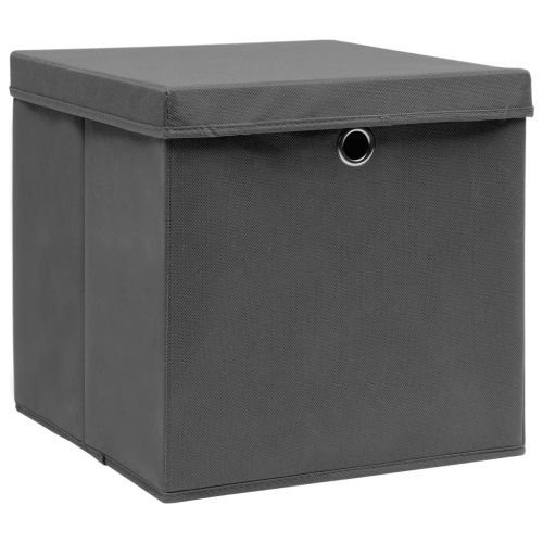 Кутии за съхранение с капаци 10 бр сиви 32x32x32 см плат