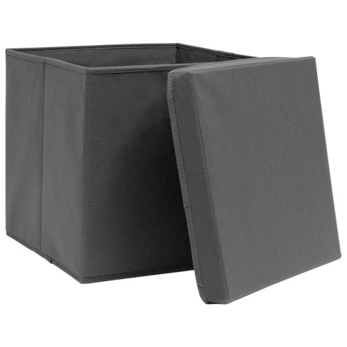 Кутии за съхранение с капаци 10 бр сиви 32x32x32 см плат