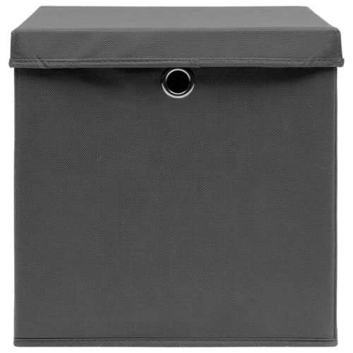 Кутии за съхранение с капаци 10 бр сиви 32x32x32 см плат