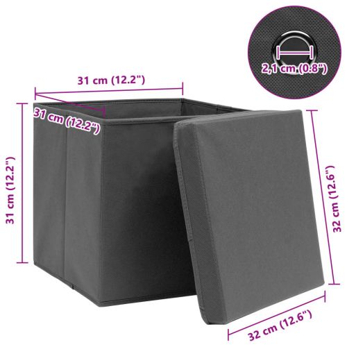 Кутии за съхранение с капаци 10 бр сиви 32x32x32 см плат