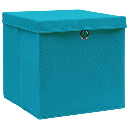 Кутии за съхранение с капак 10 бр бебешко сини 32x32x32 см плат
