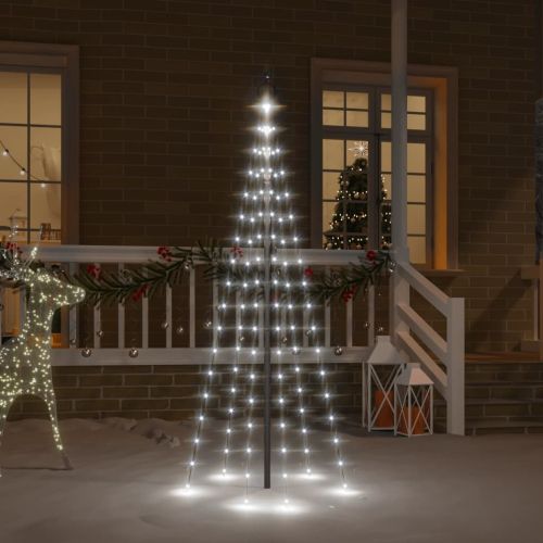 Коледна елха на флагщок, студено бяло, 108 LED, 180 см