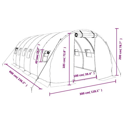 Оранжерия със стоманена рамка бяла 18 м² 6x3x2 м