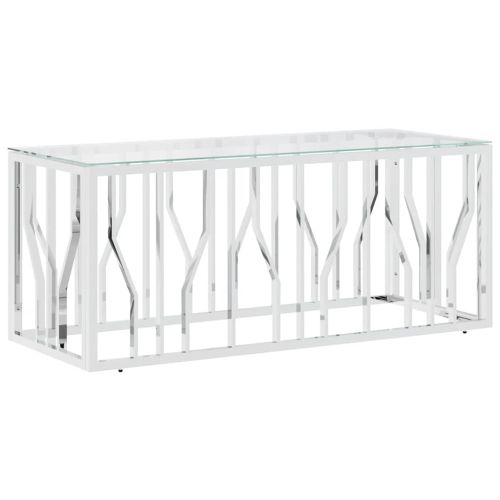 Маса за кафе 110x45x45 cм неръждаема стомана и стъкло