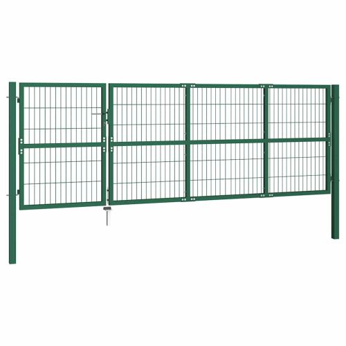 Градинска оградна порта с колони 350x120 см, стомана, зелена