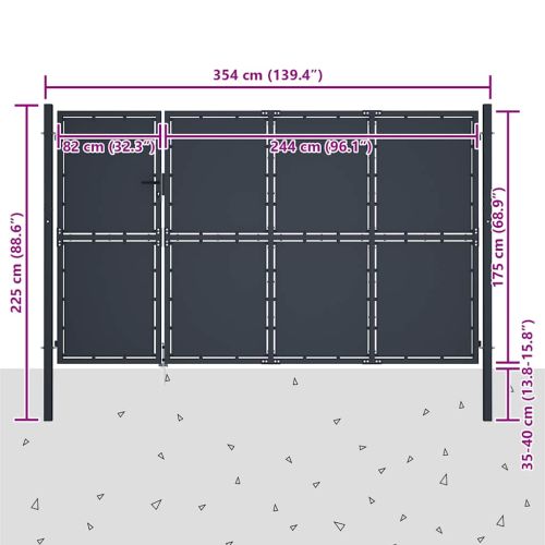 Градинска порта от стомана 350x175 см, антрацит