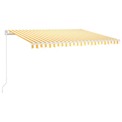 Ръчно прибиращ се сенник с LED, 450x350 см, жълто и бяло