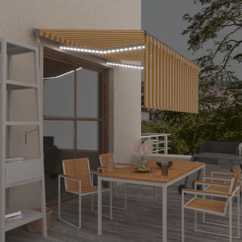 Автоматичен сенник с щора LED сензор за вятър 3x2,5 м жълто-бял