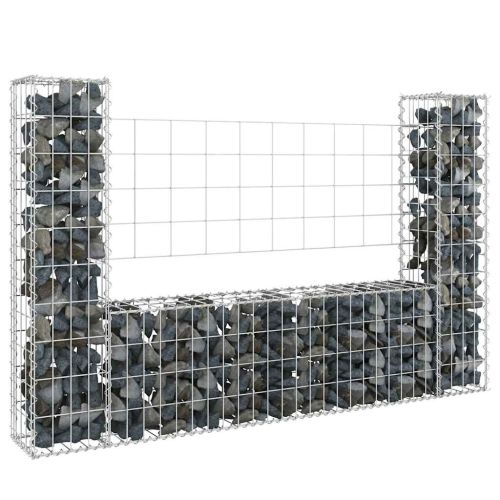 U-образна габионна кошница с 2 стълба, желязо, 140x20x100 см