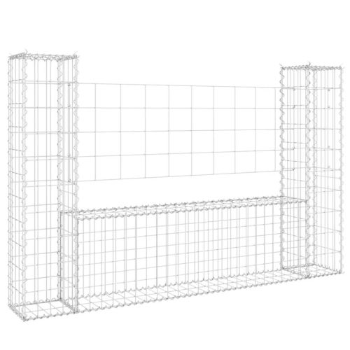 U-образна габионна кошница с 2 стълба, желязо, 140x20x100 см