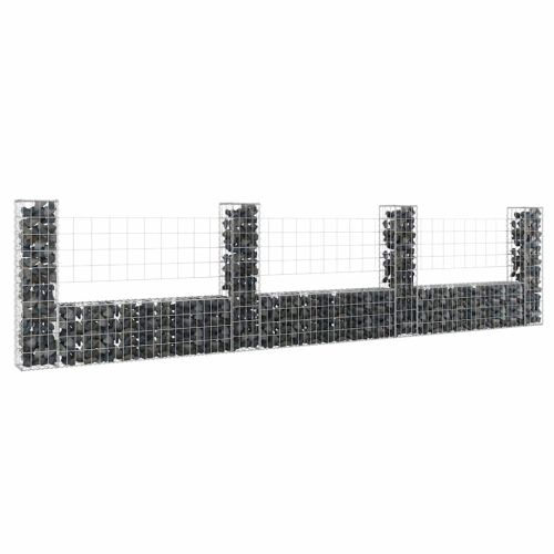 U-образна габионна кошница с 4 стълба, желязо, 380x20x100 см