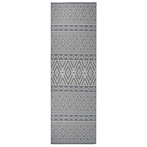 Градински плоскотъкан килим, 80x250 см, сини шевици