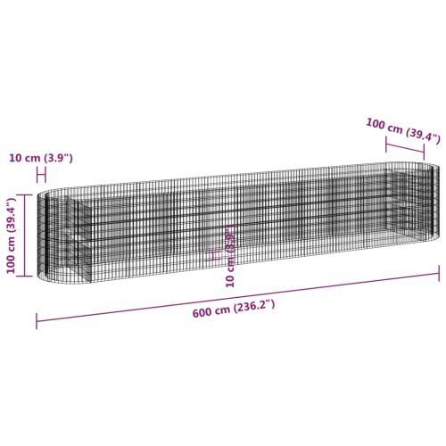 Габион повдигната леха, поцинковано желязо, 600x100x100 cм
