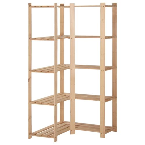 5-етажен ъглов стелаж, 82,5x82,5x170 см, бор масив