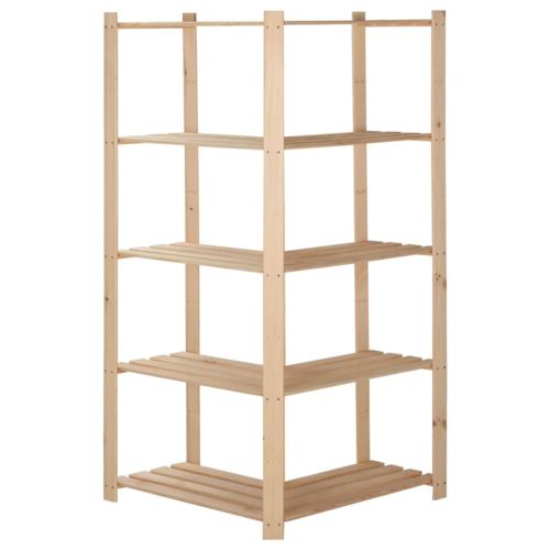 5-етажен ъглов стелаж, 82,5x82,5x170 см, бор масив