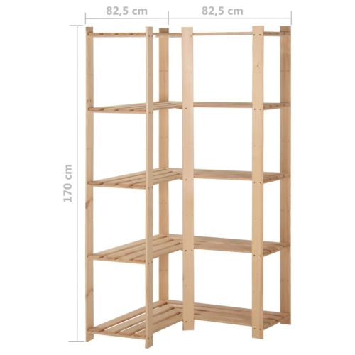 5-етажен ъглов стелаж, 82,5x82,5x170 см, бор масив