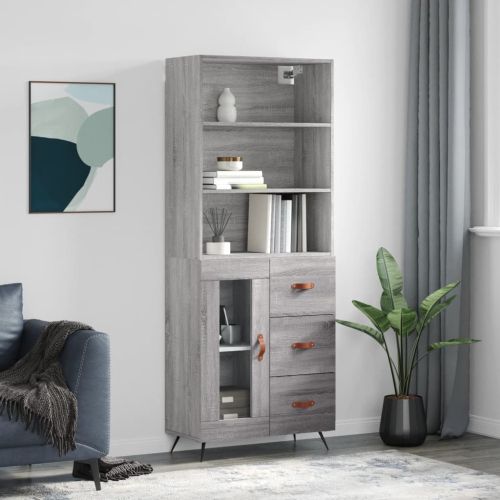 Висок шкаф, сив сонома, 69,5x34x180 см, инженерно дърво