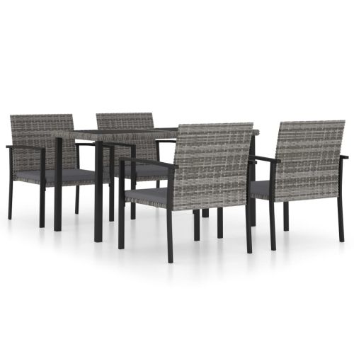 Градински трапезен комплект от 5 части, сив полиратан