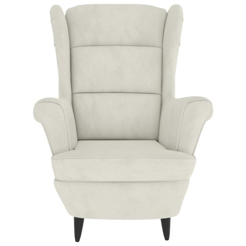 Фотьойл Wingback с табуретка, кремав, кадифе