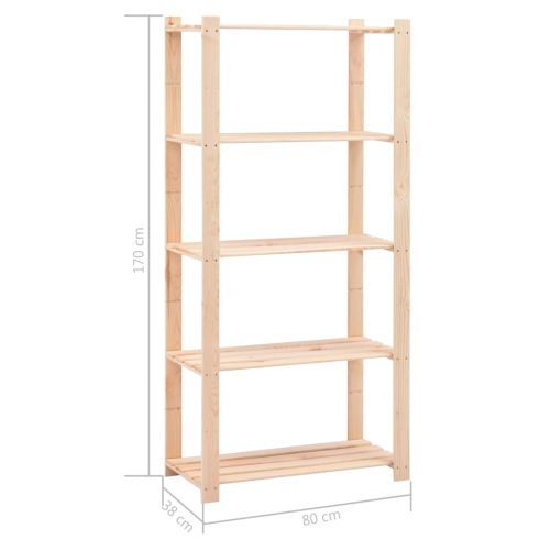 5-етажни стелажи, 5 бр, 80x38x170 см, бор масив, 250 кг