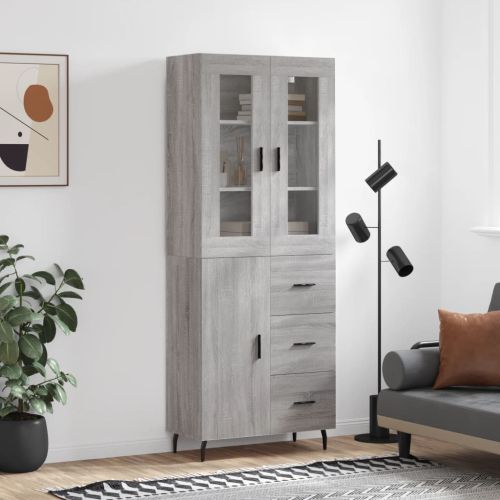 Висок шкаф, сив сонома, 69,5x34x180 см, инженерно дърво
