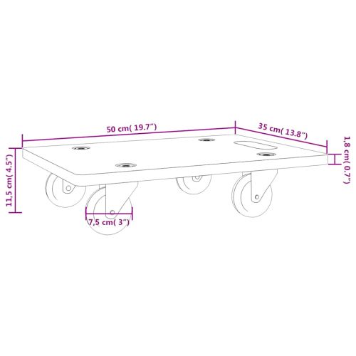 Транспортни колички 2 бр правоъгълни 50x35x11,5 см 250 кг