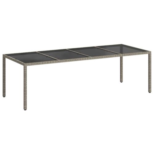 Градинска маса сива 250x100x75 см закалено стъкло и полиратан
