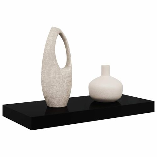 Окачен стенен рафт, черен гланц, 50x23,5x3,8 см, МДФ