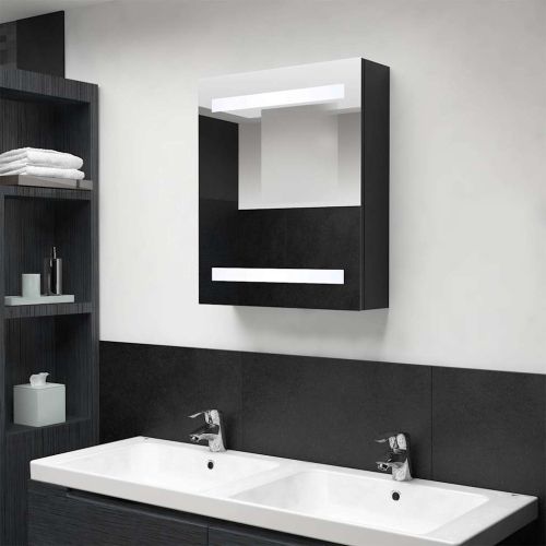 LED шкаф с огледало за баня, черно, 50x14x60 см