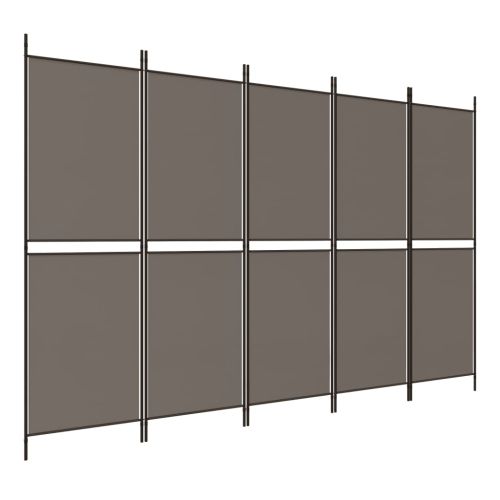 Параван за стая, 5 панела, антрацит, 250x200 cм, текстил