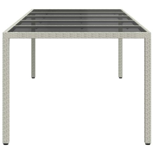 Градинска маса бяла 250x100x75 см полиратан и закалено стъкло