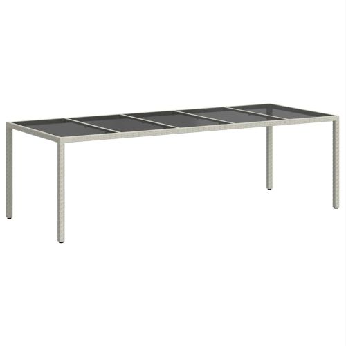Градинска маса бяла 250x100x75 см полиратан и закалено стъкло