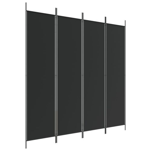 Параван за стая, 4 панела, черен, 200x200 cм, плат