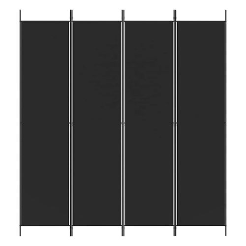 Параван за стая, 4 панела, черен, 200x220 cм, плат