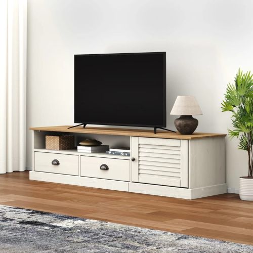 ТВ шкаф "VIGO" бял 156x40x40 см бор масив