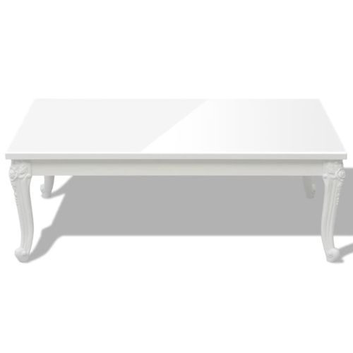 Маса за кафе, 115x65x42 cм, силен гланц, бяла