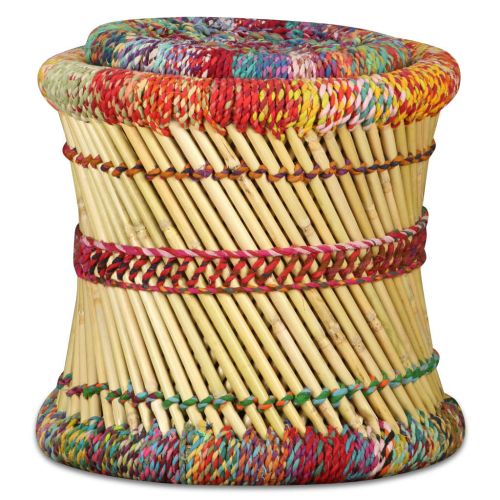Табуретки с Chindi детайли, 2 бр, многоцветни, бамбук