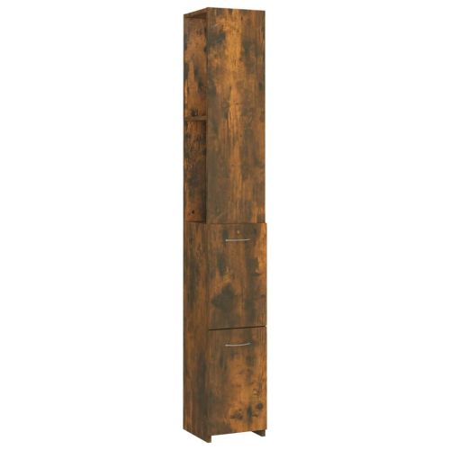 Шкаф за баня, опушен дъб, 25x26,5x170 см, инженерно дърво